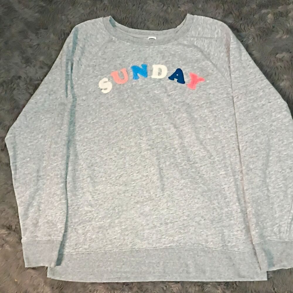 Old Navy Women's Gray Solid Crew Neck Pullover SUNDAY Graphic Raglan M